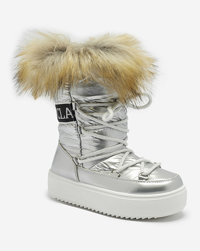 Silver children's slip-on shoes a'la snow boots with fur Asika - Footwear