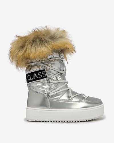 Royalfashion Children's slip-on shoes a'la snow boots with fur in silver Asika