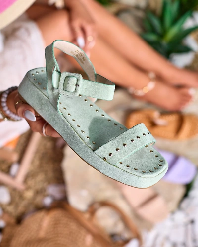 Light green women's sandals with rhinestones Franssia - Footwear