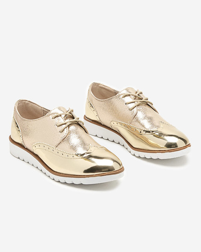 Gold women's shoes with glittery silver retinis inserts - Footwear