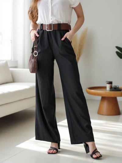 Royalfashion Wide women's pants with a belt