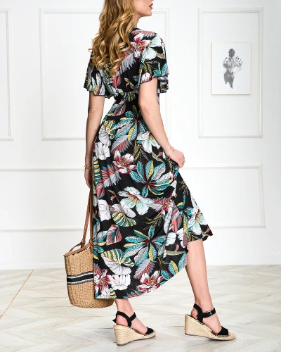 Women's black floral midi dress - Clothing