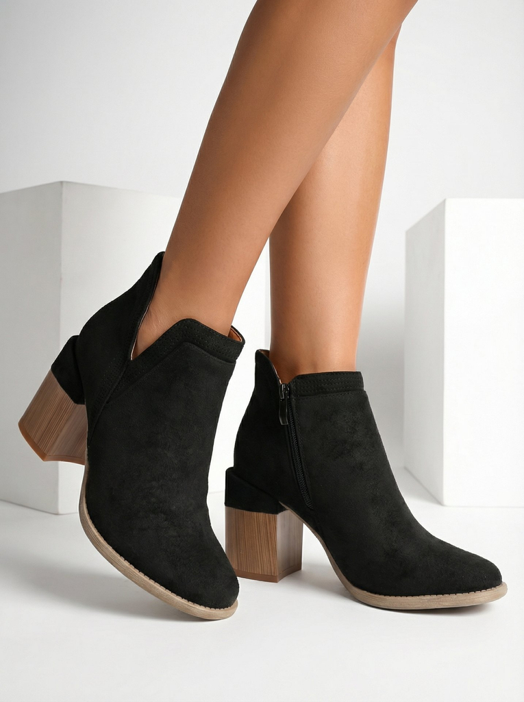Royalfashion Black Lemere square heeled boots