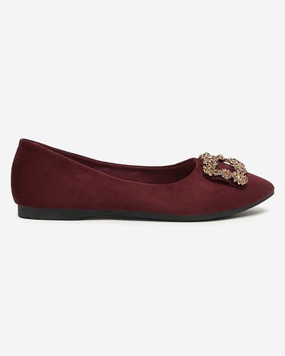 Women's burgundy eco-suede ballerinas with Linselisa ornament - Shoes