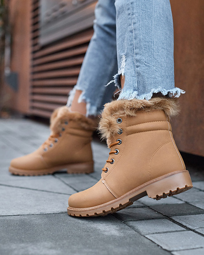 Classic women's boots a'la trappers in camel Lausa- Footwear