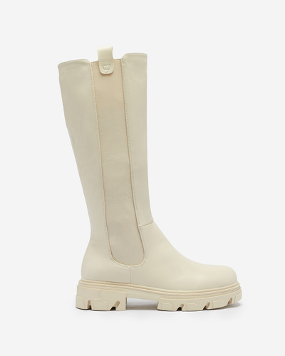 Cream women's mid-calf boots Vebissa- Footwear