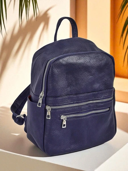 Calista Navy Blue Women's Backpack made of eco-leather with A4 zipper