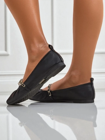 Balerina për femra Ariadna Nero - të zeza, të sheshta, lëkurë ekologjike, zbukurim i artë