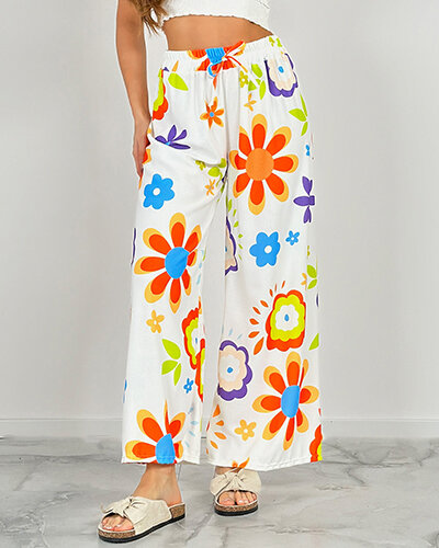 Royalfashion Women's wide floral fabric pants
