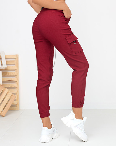 Burgundy insulated cargo pants with pockets - Clothing