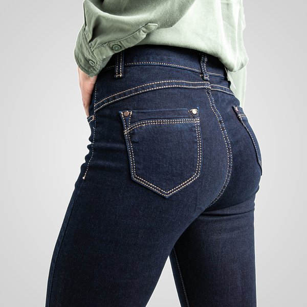 Granatowe spodnie z wysokim stanem - Spodnie