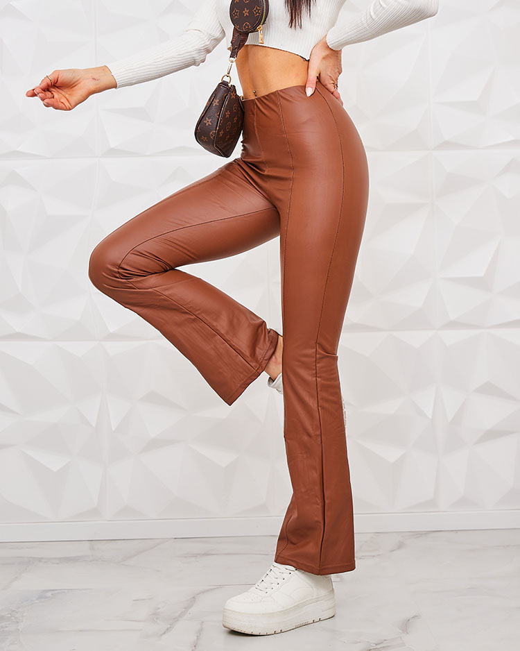 Royalfashion Brūni sieviešu eko ādas legingi a'la bells