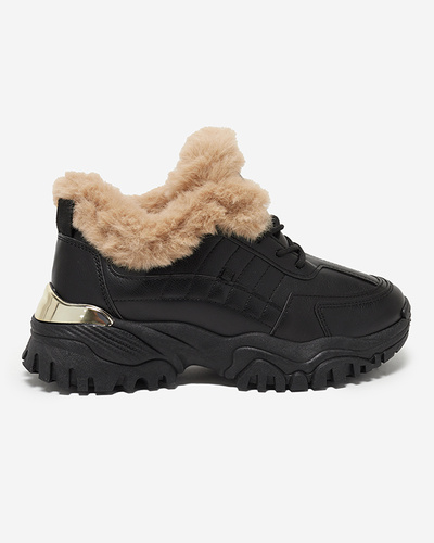 Black sports shoes for women with fur Flixi - Footwear