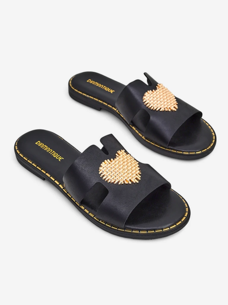 Royalfashion Sieviešu flip-flopi ar sirdi Zelta sirds