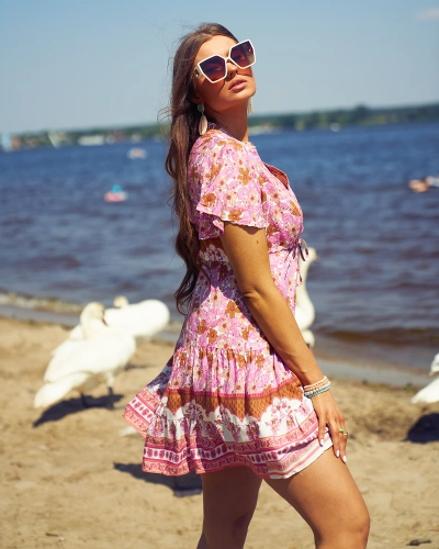 Royalfashion Летнее розовое женское короткое платье