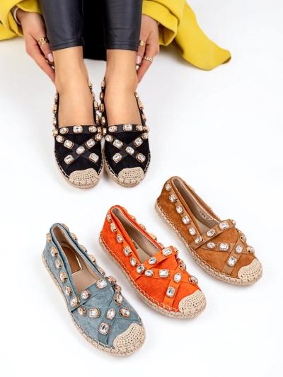 Black women's espadrilles with Wamba crystals - Footwear