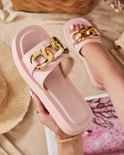 Women's pink slippers with a gold chain Reteris - Footwear