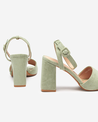 Green women's eco suede sandals on the post Herra - Footwear