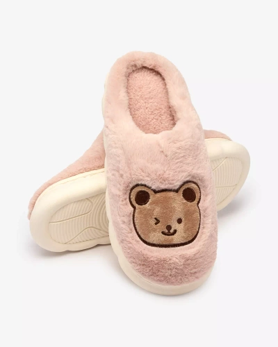 Royalfashion Purple-pink women's fur slippers with teddy bear Hettres