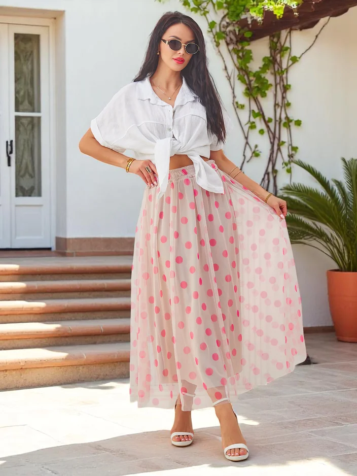 Юбка миди из вискозы Royalfashion с тюлем в горошек