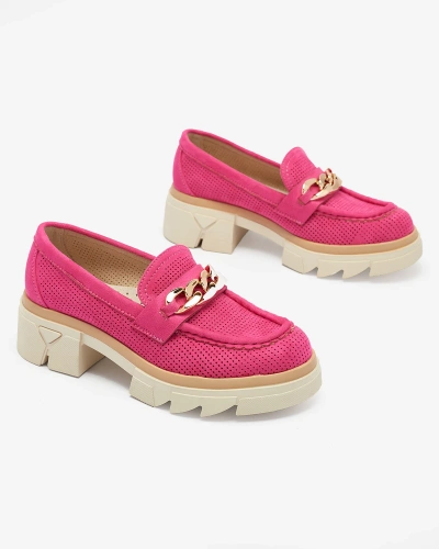 Royalfashion Eco-suede moccasins with gold embellishment in fuchsia Zaffix