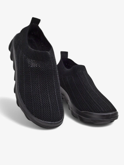 Andromeda Nero Women's Sneakers - black, lightweight textile shoes on a flat sole