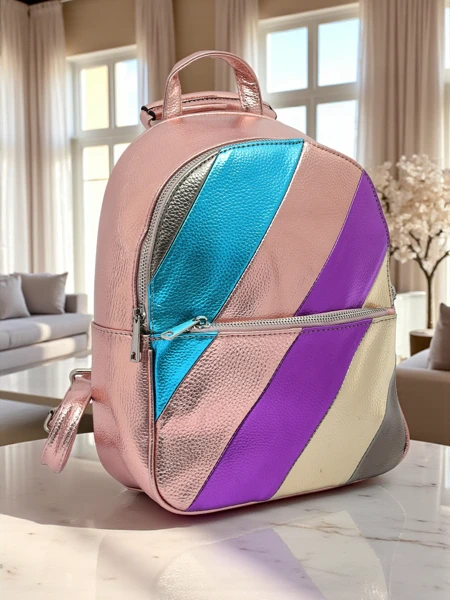 Royalfashion Women's backpack made of eco leather with Metallic Stripes