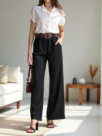 Royalfashion Wide women's pants with a belt