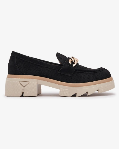 Eco-suede moccasins with gold embellishment in black Zaffix- Footwear