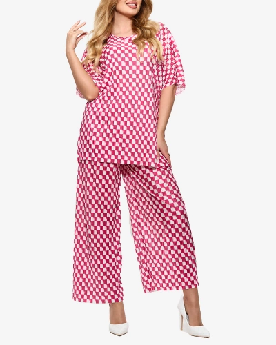 Fuchsia women's pleated patterned set - Clothing