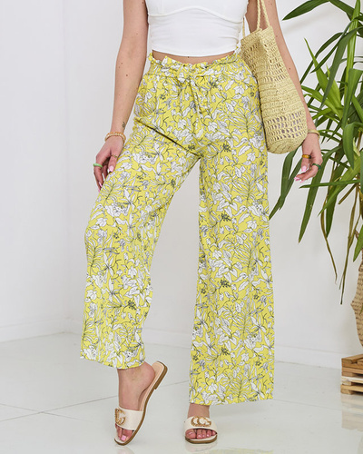 Women's yellow palazzo pants with white flowers - Clothing