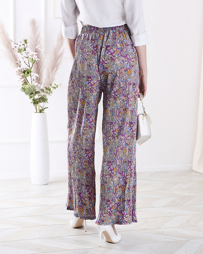 Patterned wide-leg pants for women in purple- Clothing