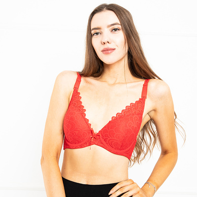 Red stiffened bra with lace - Underwear