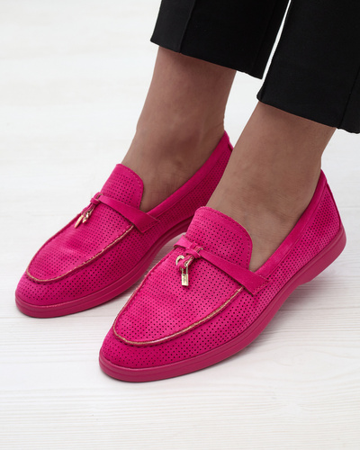 Women's openwork moccasins with gold embellishment in fuchsia Sulewia- Footwear