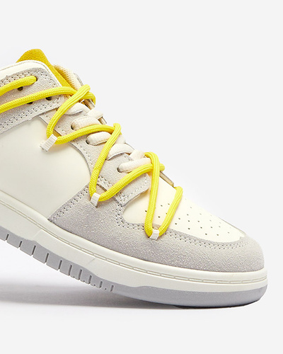 White and gray women's sports sneakers with yellow laces Olierinc - Footwear