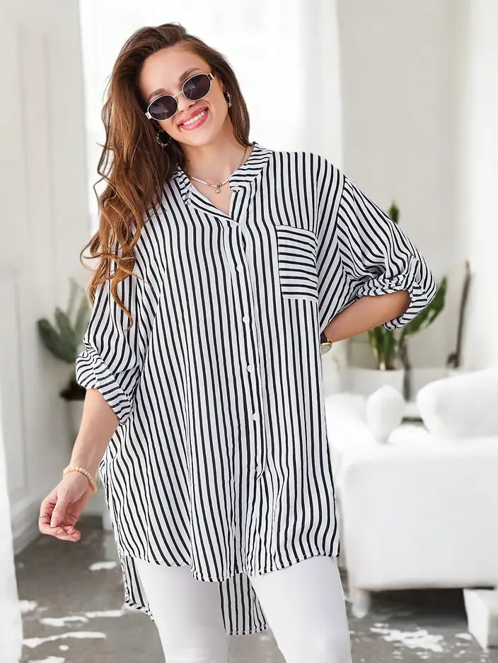 Royalfashion Women's long striped viscose shirt