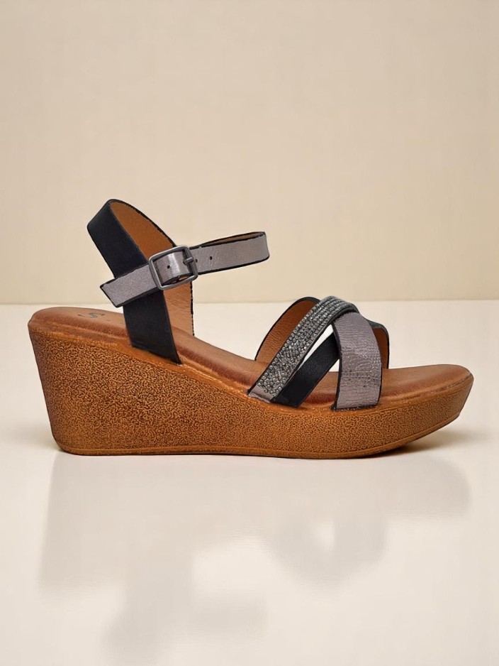 Royalfashion Women's wedge sandals with rhinestones and glitter Glittera