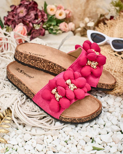 Royalfashion Women's flip-flops with gold teddy bears and flowers Isaralle