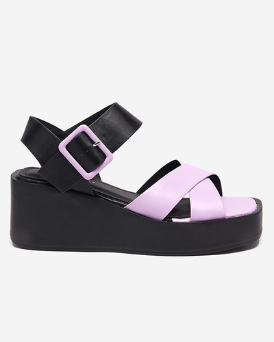 Black and purple women's eco leather wedge sandals Scozi - shoes