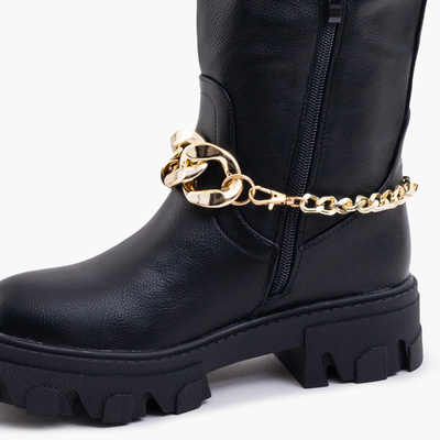 Royalfashion Women's black boots with chain Sudzi