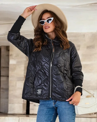 Royalfashion Black Women's Quilted Jacket with Patch