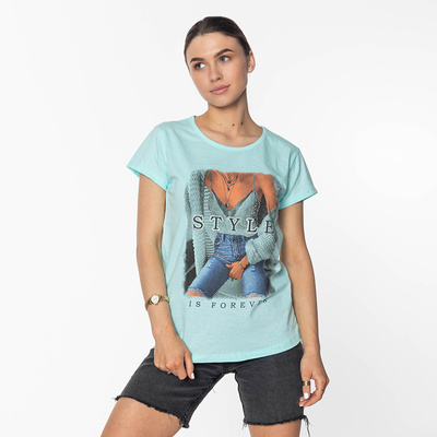 Ladies Mint Printed T-Shirt - Clothing