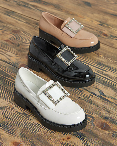 Lacquered shoes with a buckle in nude color Fogim- Footwear