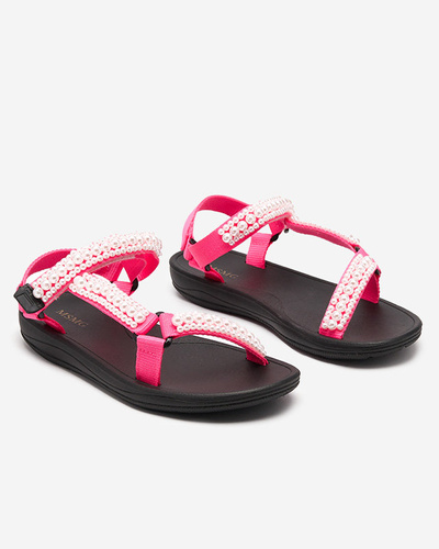 Neon pink women's sports sandals with Dotiss pearls- Footwear