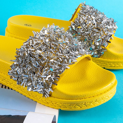 Yellow women's slippers with cubic zirconias Onesti - Footwear