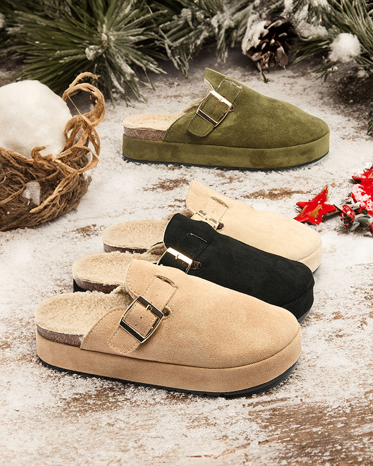 Royalfashion Women's slippers with sheepskin and buckle Kajis