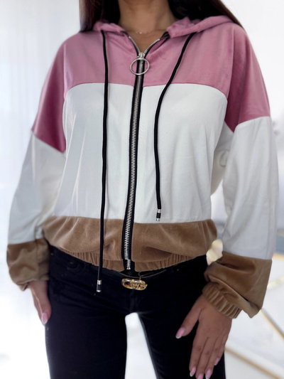 Royalfashion Pink-white-brown unzipped women's hoodie