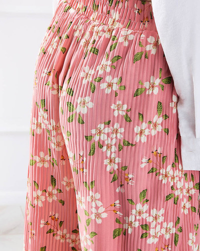 Women's pink floral fabric pants - Clothing