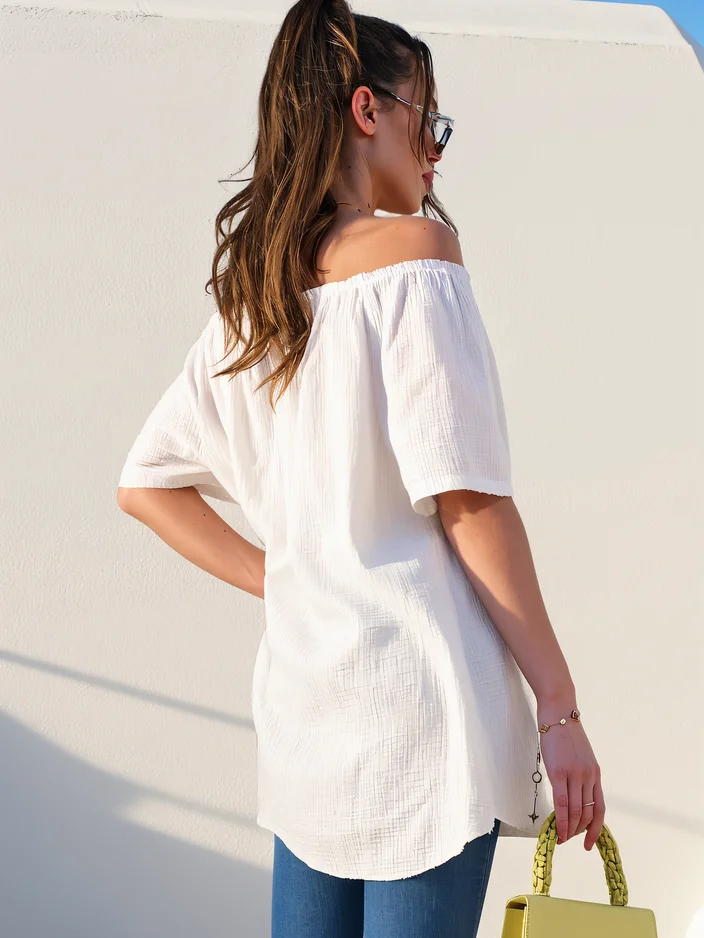 Royalfashion sieviešu kokvilnas blūze a'la Spāņu stilā ar dekoratīvajiem pogām