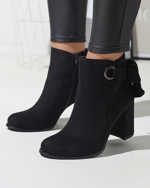 Sieviešu zābaki no eko zamšādas ar loku melnā krāsā Agarol- Apavi